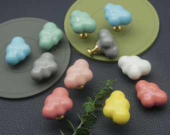 Ceramiczna gałka do szafki w kształcie chmury: uchwyt do szuflady komody dziecięcej – różowy, niebieski, zielony, żółty