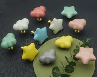 Cloud & Star Ceramic Knobs for cabinet, Children's Room Drawer knobs ,Art Decor