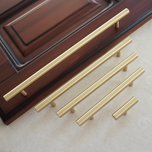 2.5" 3.78'' 5'' 6.3'' 8.8”12.6” Brushed Brass Drawer Pulls Handles Cabinet Handles Pulls  T Bar Pull Dresser Knobs Wardrobe Closet Handles