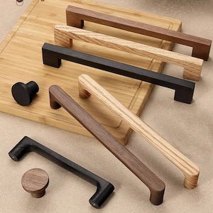 Natural  Walnut Oak Wood Drawer Pulls Handles Simple Kitchen Hardware Dresser Handle Minimalism Pulls Wooden Drawer Pull Round Knob