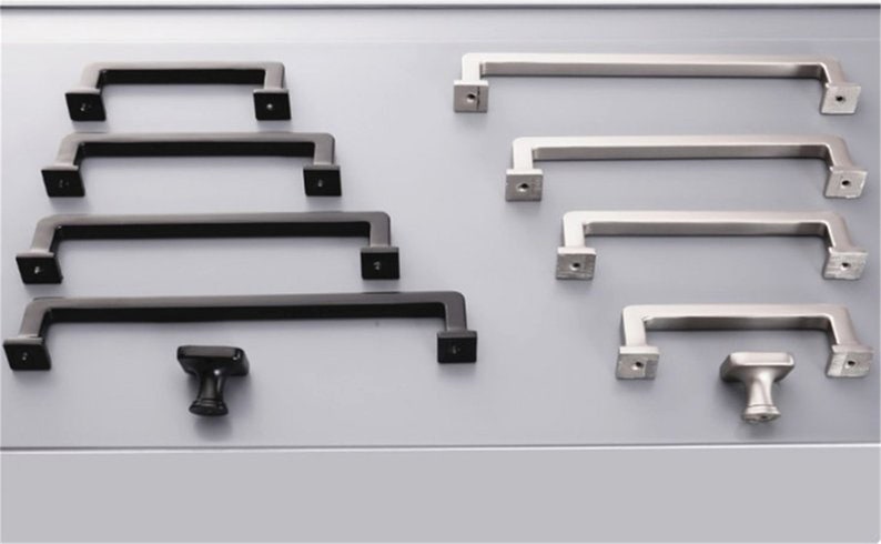 3.78 5 6.3 7.55/'/' 8.8 12.6 Black Cabinet Handles Brushed Steel Dresser Drawer Knobs Pulls Cupboard Handles Kitchen Pulls 224 320mm