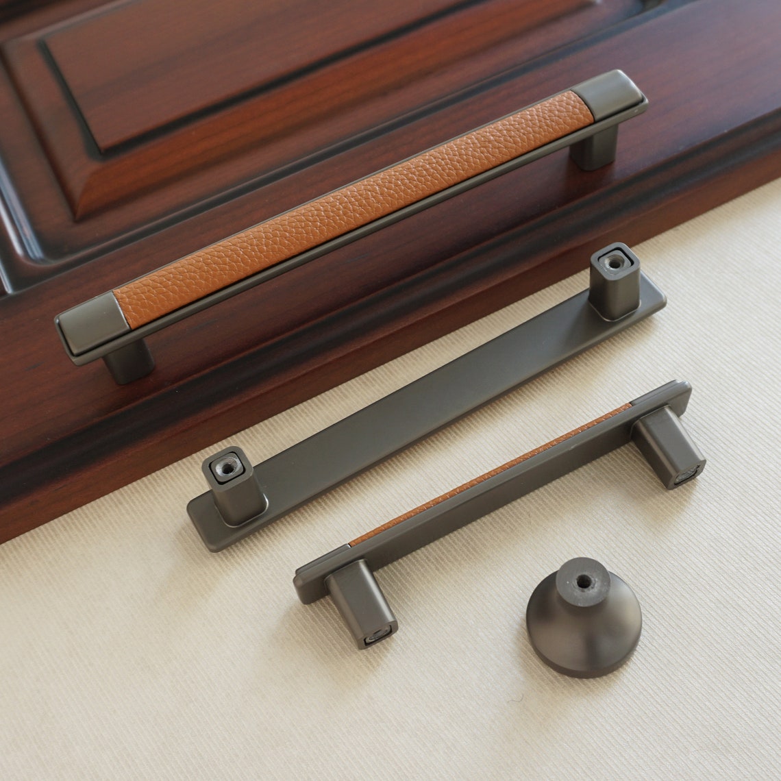 3.78 5 6.3 Brown Leather Drawer Pulls Etsy