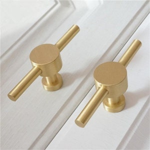 Brass Door Handle Pull T Knobs Pulls Kitchen Cabinet Handle Dresser Drawer Knobs Pulls Handles Brushed Gold Bathroom Handle Knob Hardware