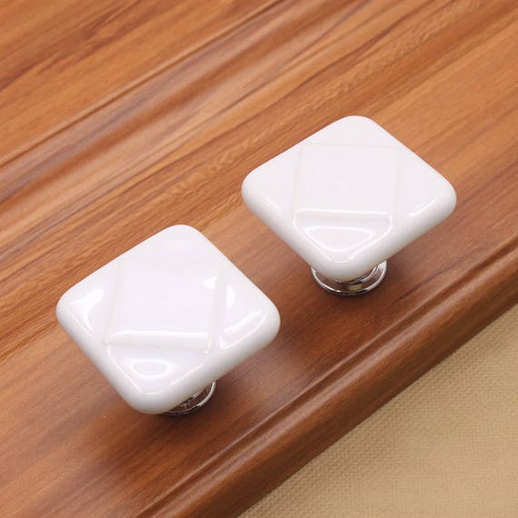 Knobs and Pulls Square White Ceramic Knobs / Dresser Etsy