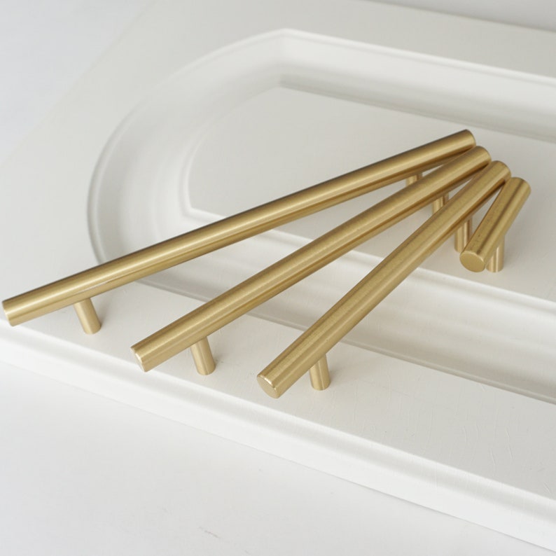 Brushed Brass Kitchen Pulls Handle Dresser Knobs Etsy