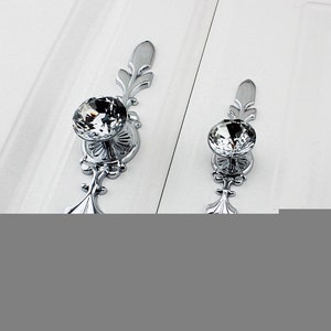 Drawer Pulls Crystal Pulls Handle Glass Dresser Knob Pull Silver Chrome Clear Crystal Decorative Pulls Drawer Pulls Cabinet knob image 2