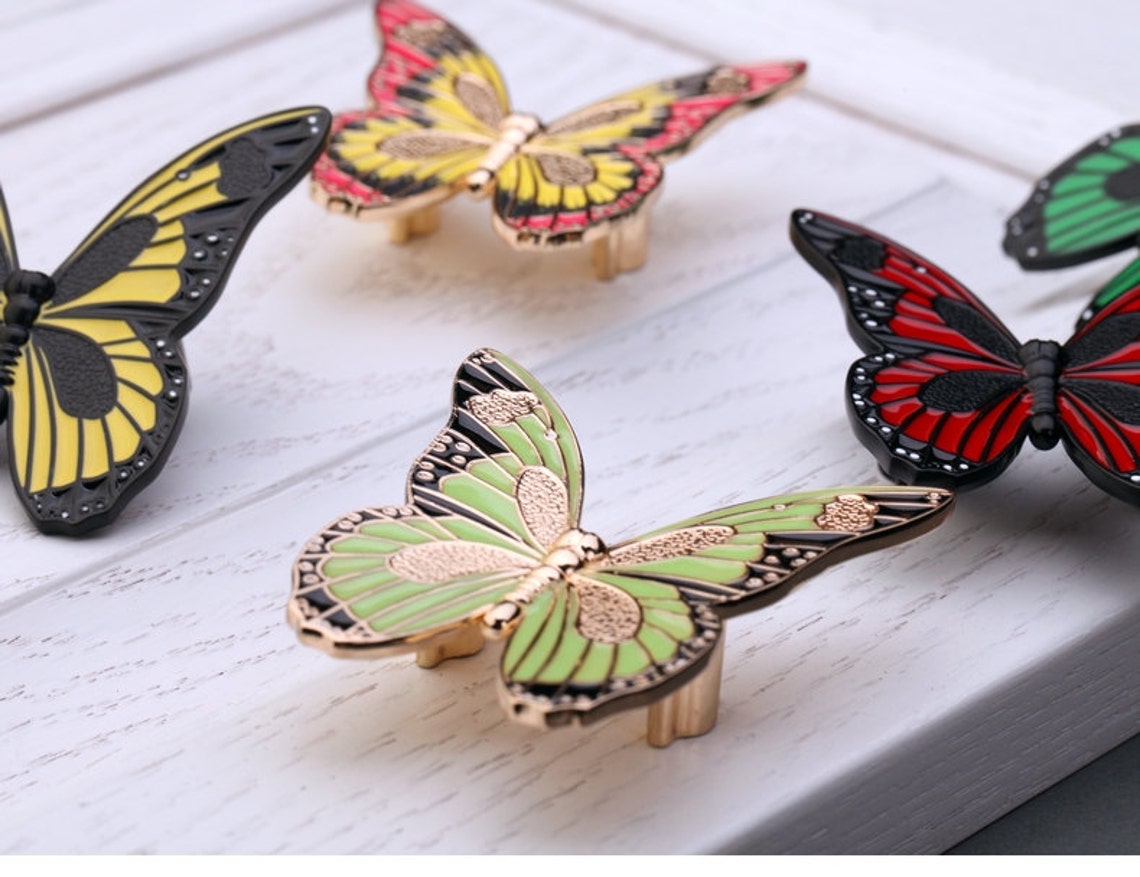 Colorful Butterfly Knobs Pulls Drawer Kitchen Knobs Etsy