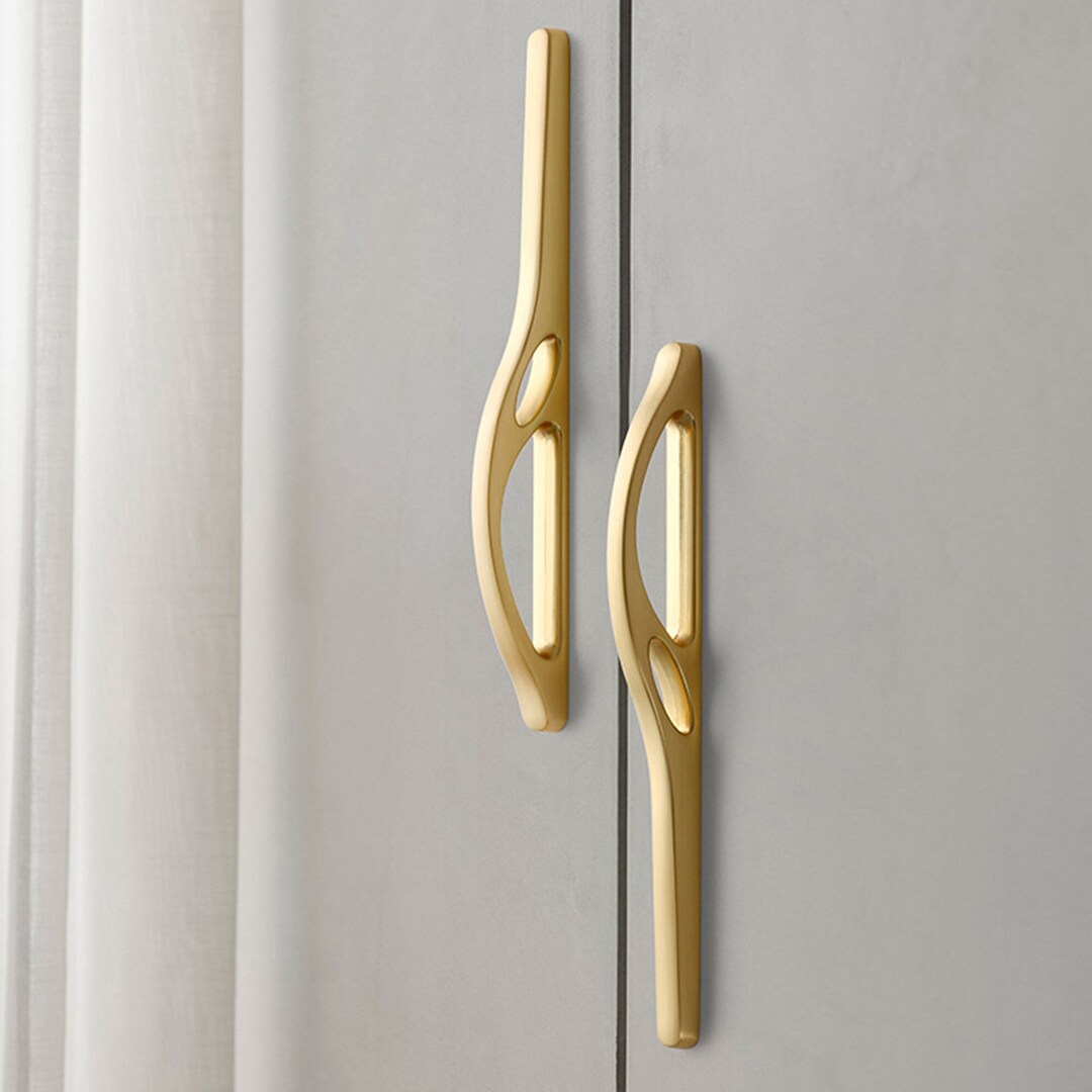Modern Brushed Brass Drawer Pulls Knobs Dark Gray Kitchen Handles ...