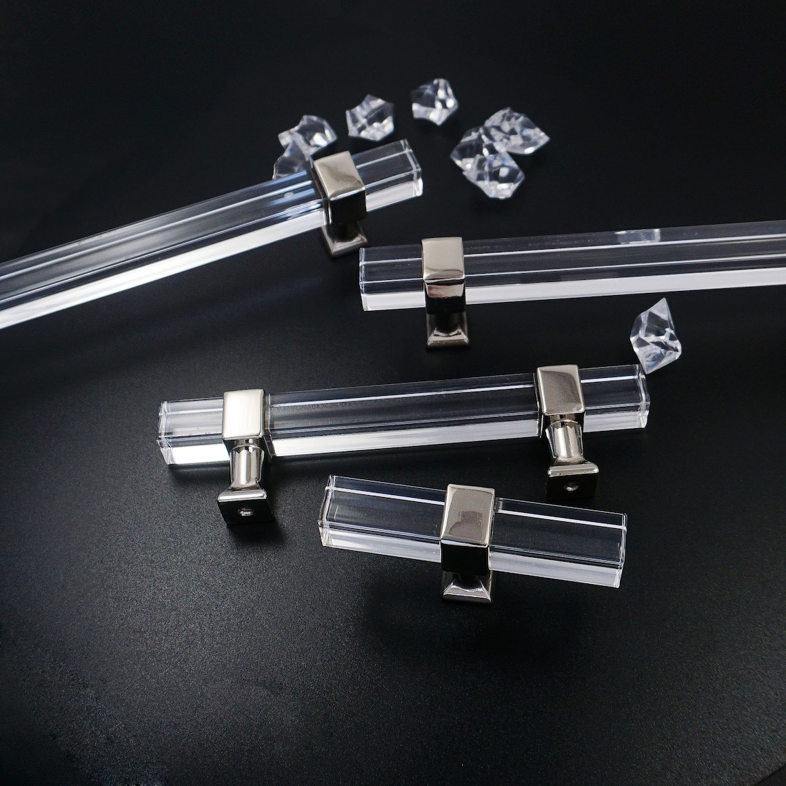 Square Acrylic Drawer Pulls Knobs Silver Clear Dresser Knobs Etsy