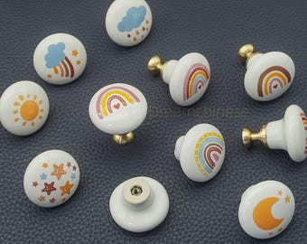 Pomo de cerámica arcoíris para armario: tirador para cajón de tocador infantil