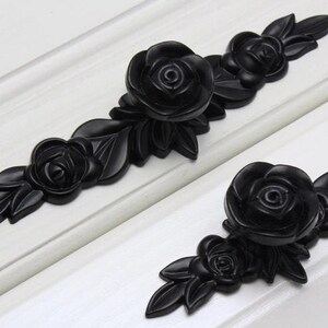 Black Rose Knobs Flower  Pulls Handles/ unique cabinet pulls /  Drawer Pull Handles Dresser Pulls Handles  Hardware Kitchen  K01