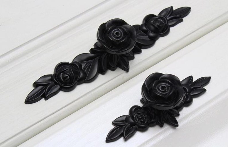 Black Rose Knobs Flower Pulls Handles/ Unique Pulls / Etsy