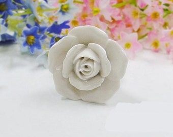 Ceramic Drawer Knobs  White Rose Flower Pulls Handles  /  Knobs/ Dresser Knobs / Unique Cabinet Knobs Pull Handle Hardware