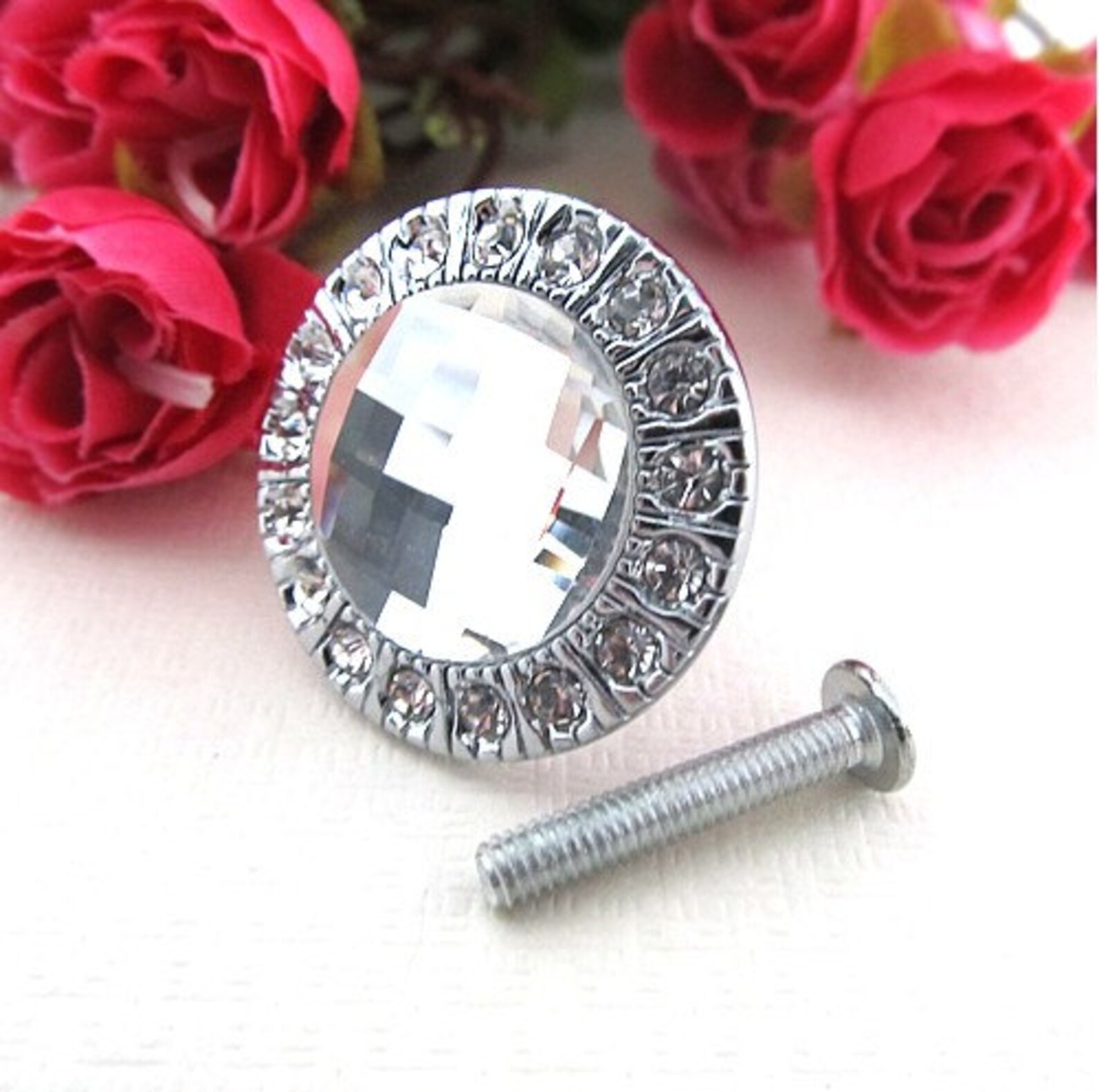 Silver Glass Crystal Dresser Drawer Knobs Pulls Handles Shiny Etsy