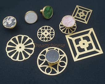 Tiradores de puerta de gabinete únicos con placa de latón, tiradores de pomos de cajón, tiradores de tocador, pomos de gabinete y pomos de cocina.