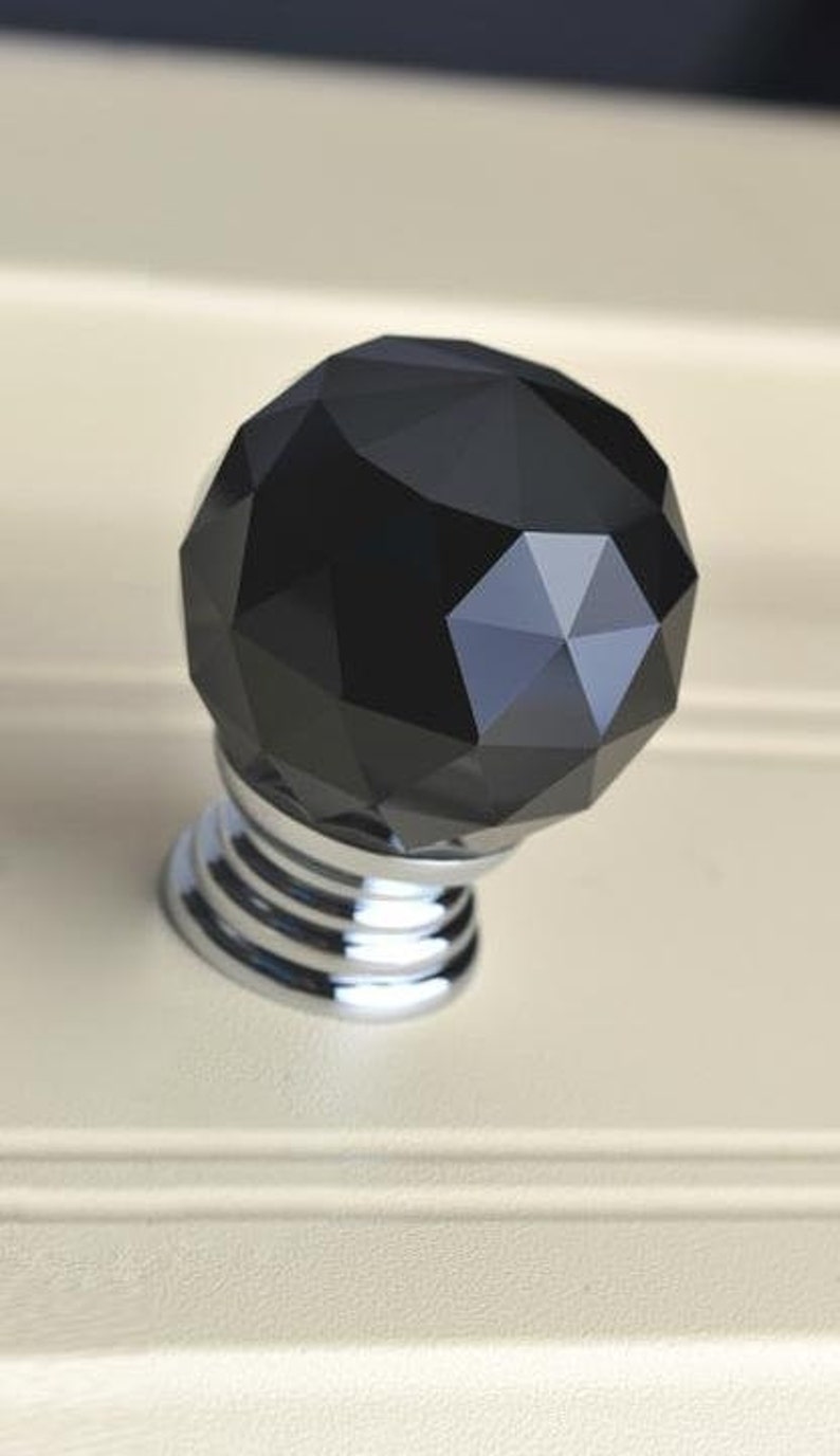 Black Glass Crystal Knobs Diamond Kitchen Cabinet Knobs Etsy