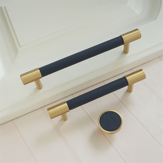 3 78 5 8 8 Navy Cowhide Cabinet Door Handles Dresser Knobs Drawer Pulls Brass Wardrobe Hanldes Dark