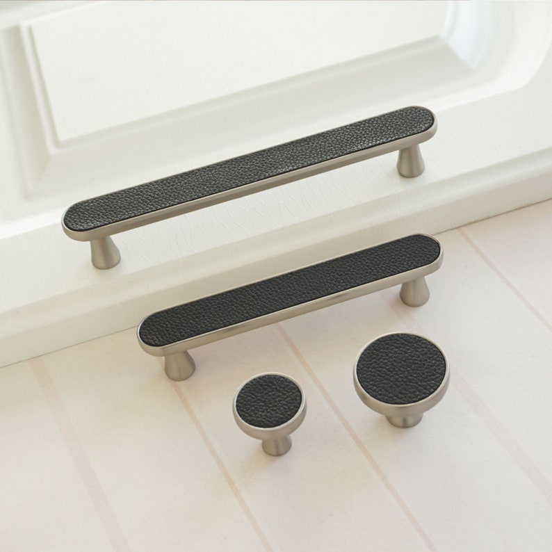 3 78 5 Black Leather Drawer Pulls Handles Brushed Nickel Kitchen Cabinet Door Handle Modern Dresser Knobs Closet Wardrobe Handles Decor Craft Supplies Tools Home Improvement Kromasol Com