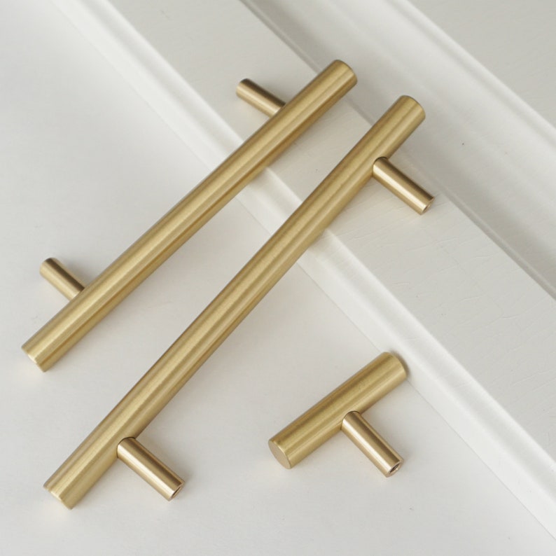 Brushed Brass Kitchen Pulls Handle Dresser Knobs Etsy