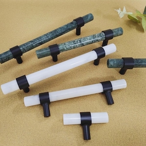 Natural Green White Marble Cabinet Handles Brass Black Kitchen Cabinet Door Handle,Drawer Knobs Pulls,Dresser Handle, Home Decor