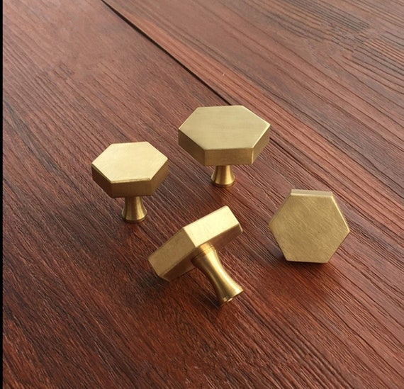 Brass Hexagon Knobs Knobs Handles Dresser Knobs Drawer Etsy