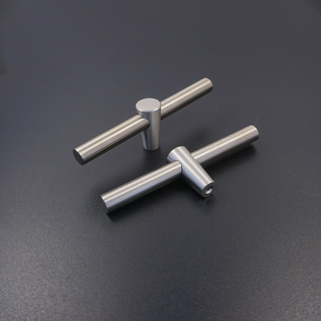 Brushed Nickel Door Handles Knobs T Bar Drawer Knobs Etsy