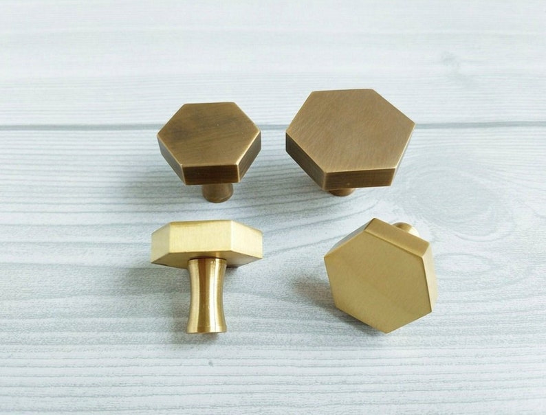 Hexagon Brass Knob Kitchen Pulls Drawer Knob Pull Etsy UK