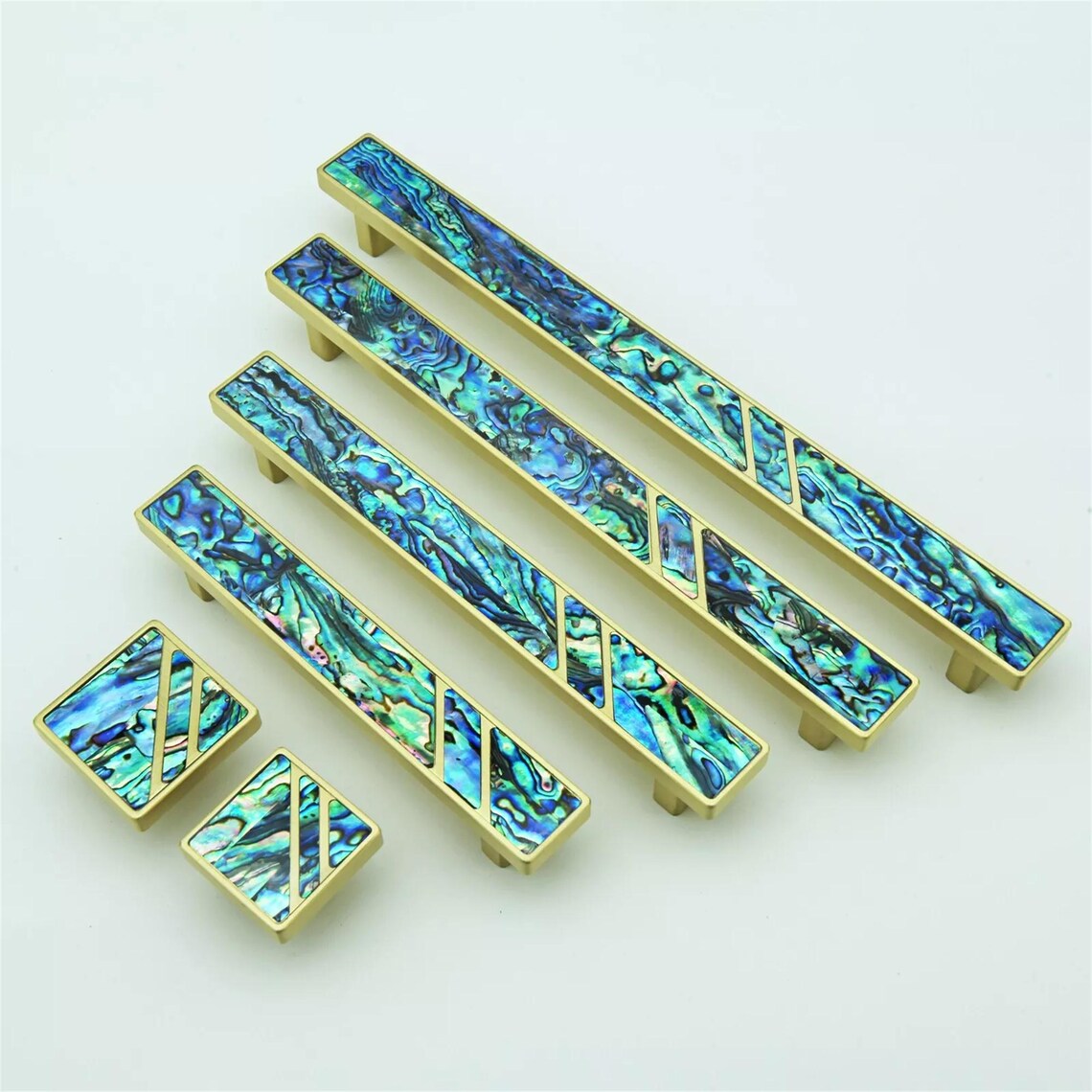 Natural Shell Cabinet Pull Knobs Luxury Brass Drawer Knobs Pulls Green ...