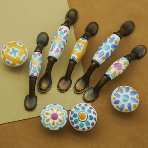 Floral Ceramic Drawer Knobs Handles, Antique Cabinet Pulls, Ceramic Kitchen Door Handles,Flower Dresser Pull, Cupboard Closet Hardware