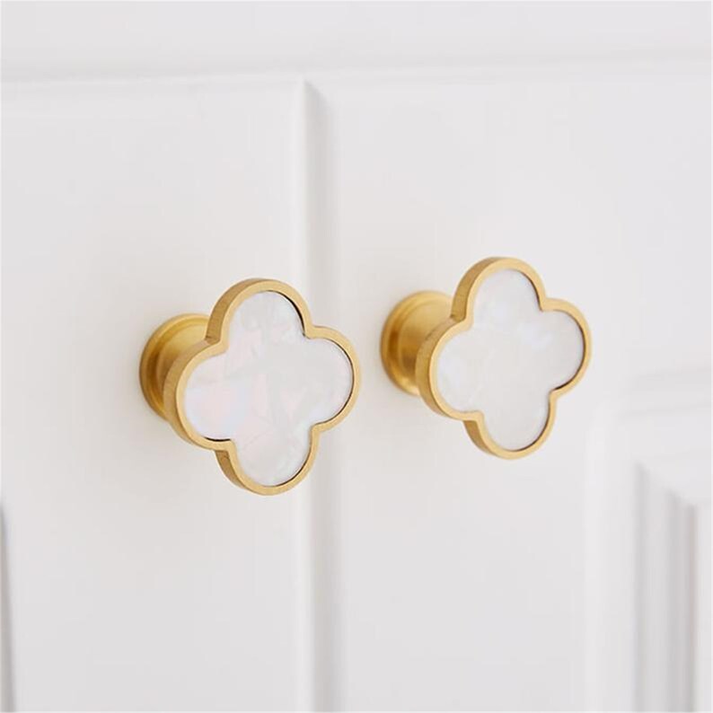 Modern Clover Brass Dresser Knob Pull Drawer Knobs Wardrobe Etsy
