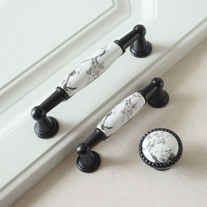 3.75" 5" Black White Cabinet Pull Door Knob Handles Pulls Dresser Knobs Drawer Pull Handle Ceramic Kitchen Hardware 96 128 mm