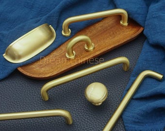 Brushed Brass Cabinet Pulls, Nordic Handle, Golden Drawer Knobs