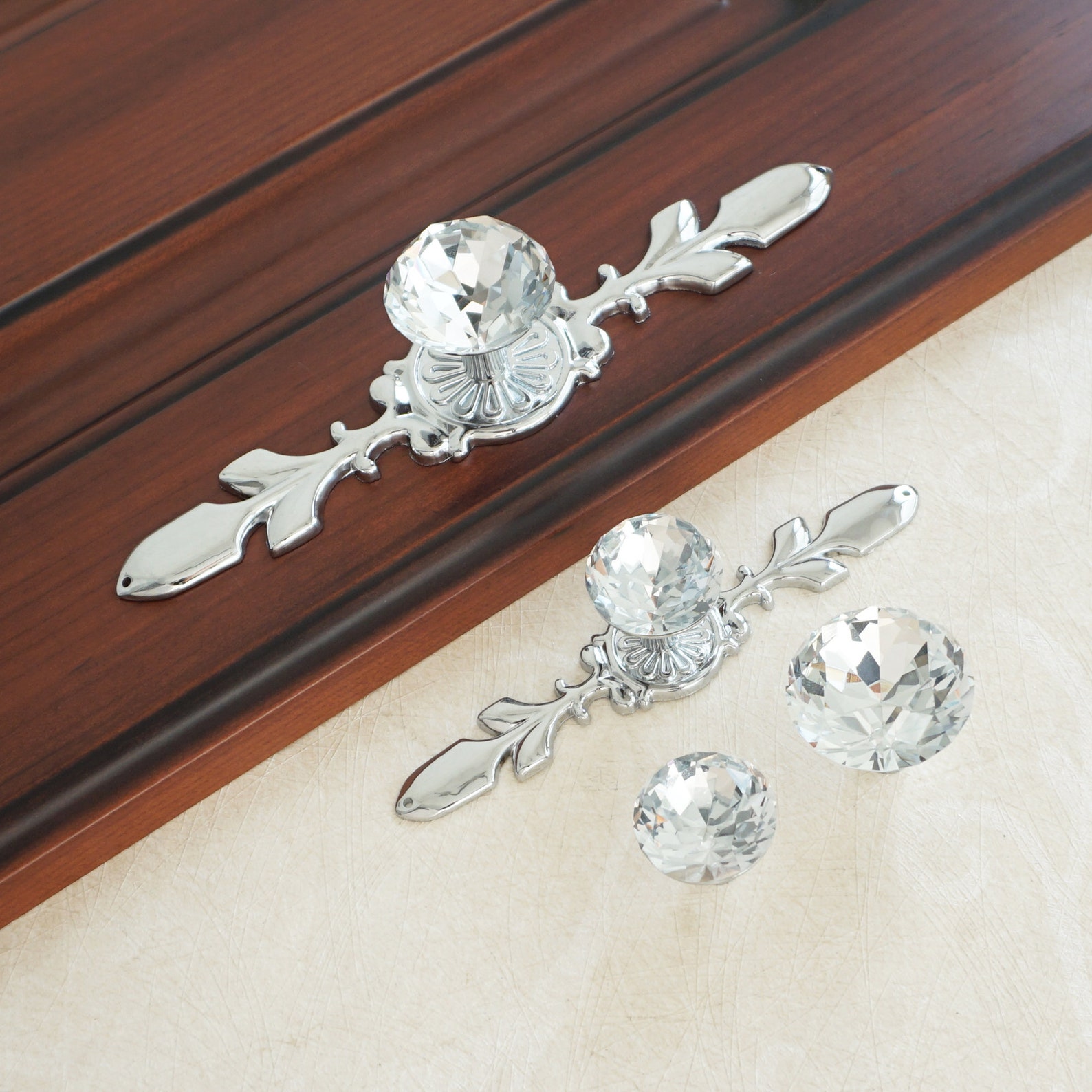 Silver Chrome Clear Drawer Knobs Handles / Glass Dresser Knob Etsy