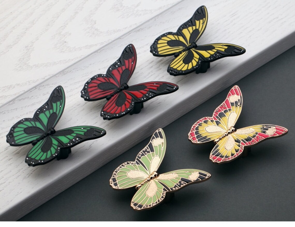 Colorful Butterfly Knobs Pulls Drawer Kitchen Knobs Etsy