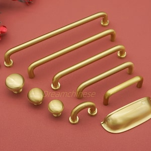 Boutons de poignées d&#39;armoire en laiton massif, poignées de tiroir minimalistes, poignées de garde-robe, poignées d&#39;armoire de cuisine, boutons de commode dorés, matériel de placard