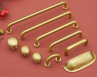 Solid Brass Cabinet Knob: Minimalist Gold Drawer Pull