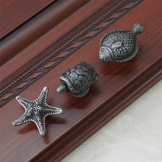 Turtle Fish Starfish Knob Dresser Knob Drawer Knobs Pulls Handle Kitchen  Cabinet Door Knobs Antique Silver Black Pewter Animal 