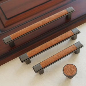3.78&quot; 5&quot; 6.3&quot; Brown Leather Drawer Pulls Handles Grey Kitchen Cabinet Pulls and Knobs  Modern Dresser Knobs Closet Wardrobe Handles Decor