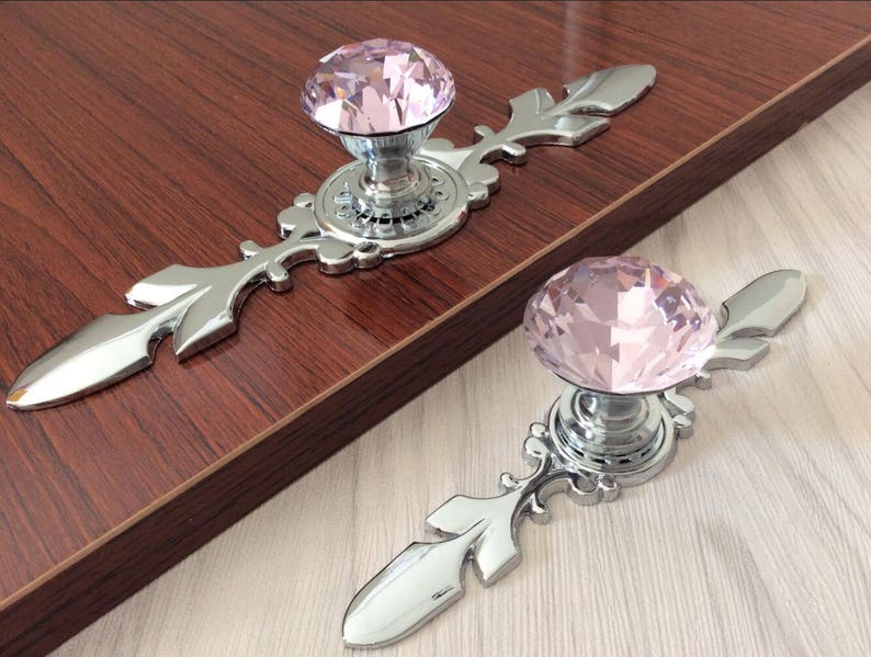 Pink Drawer Pulls Crystal Pulls Handle Glass Dresser Knob Etsy