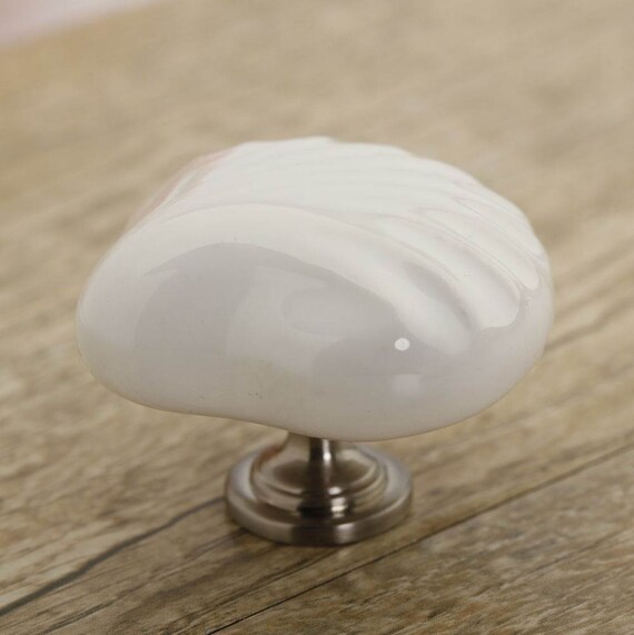 Rustic knobs White Ceramic Knobs Large Shell Design Etsy