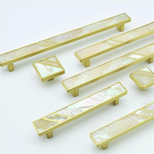 Natural Shell Cabinet Pull Knobs Luxury Brass Drawer Knobs Pulls Green ...
