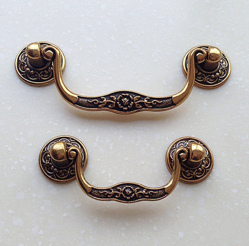 French Bail Drawer Pulls Handles / Antique Brass Drop Kitchen Etsy