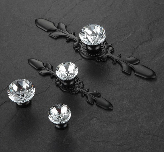 Rhinestone Knob Glass Knobs Crystal Knob Drawer Knobs Dresser Pulls Cabinet Knob Door Pull Clear Antique Bronze Back Plate Lynns Hardware