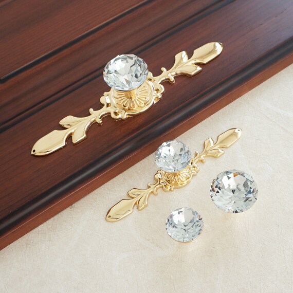Gold Clear Drawer Knobs Handles / Glass Dresser Knob Crystal Etsy