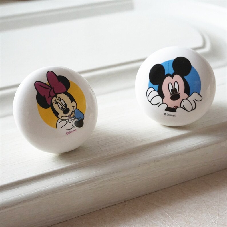 Mickey Mouse Knobs Kid Drawer Knob Pull Cartoon Knob Ceramic Etsy