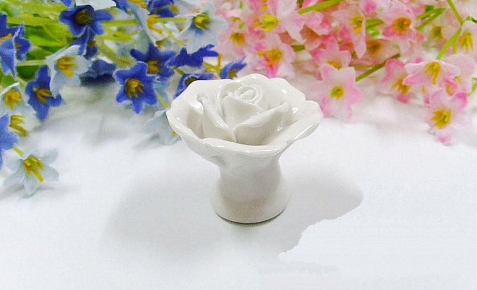 white flower drawer knobs