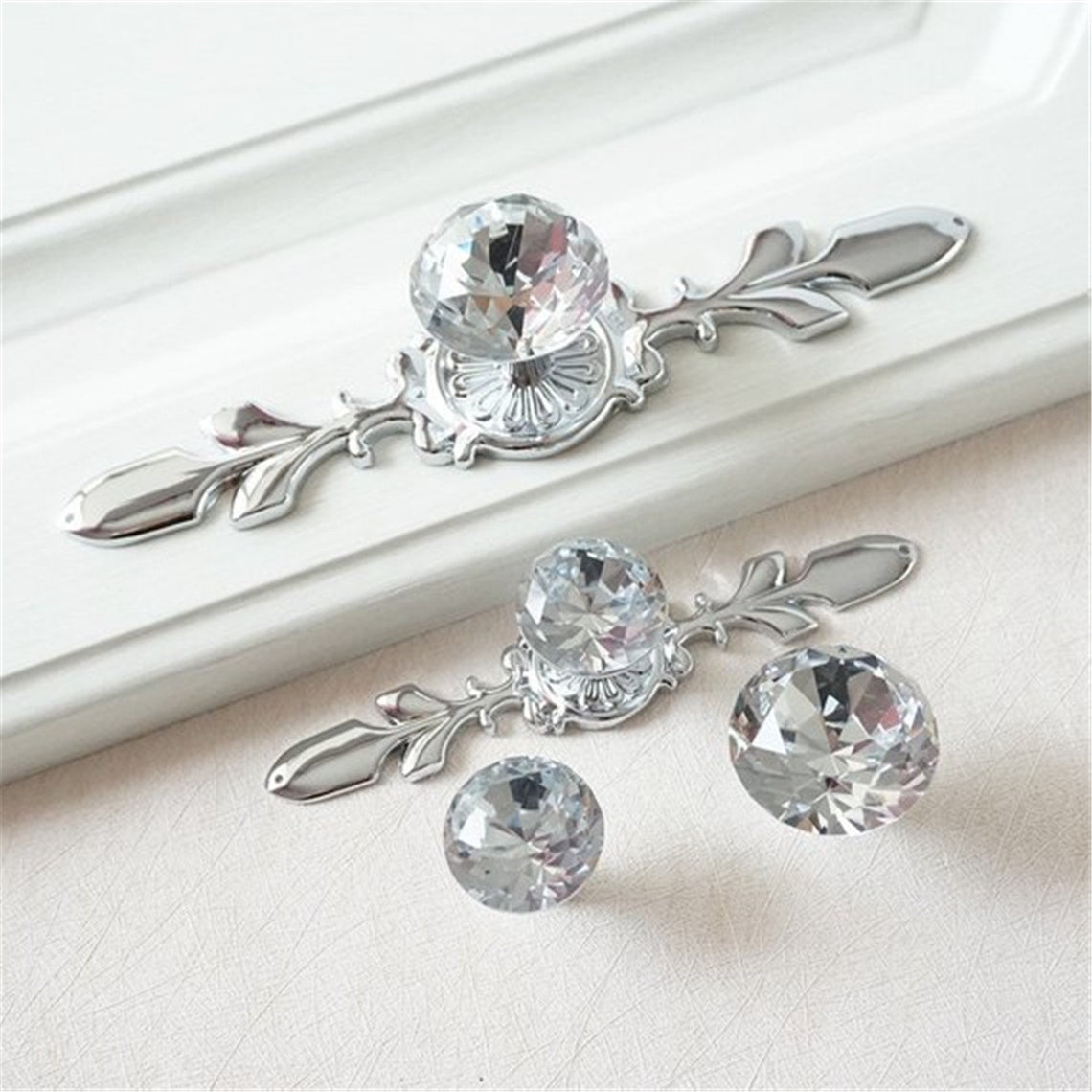 Crystal Clear Drawer Knobs Handles Silver Chromeglass Dresser Etsy