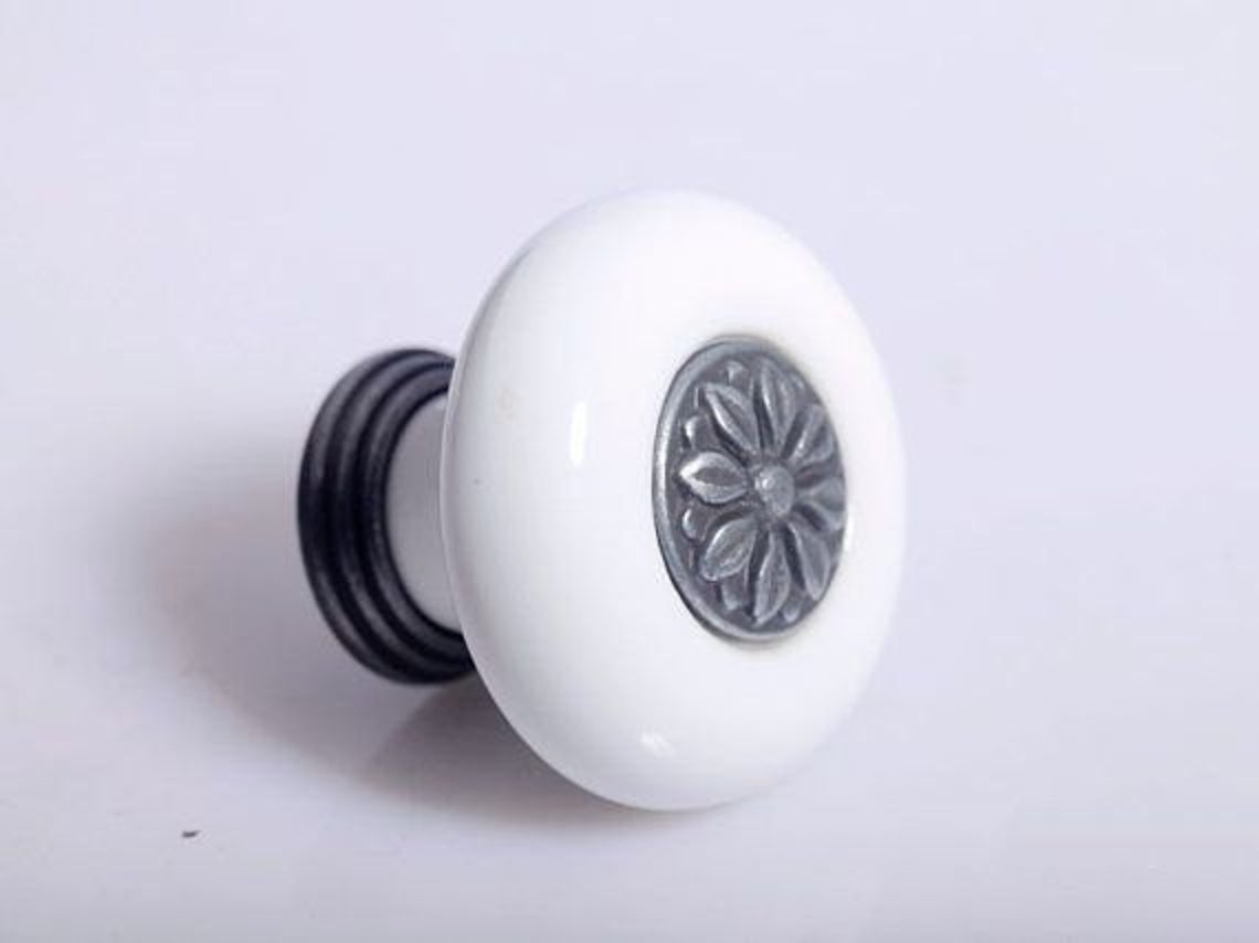 Classic White Ceramic Drawer Knobs Pulls Handles Black White Etsy