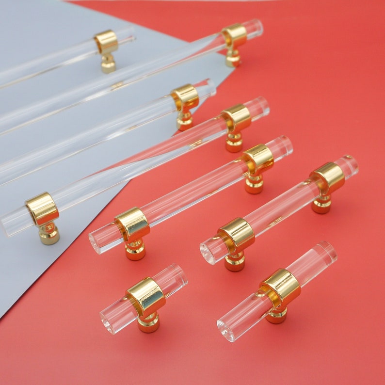 Gold Clear Lucite Drawer Pulls and Knobs Customsize Dresser Etsy
