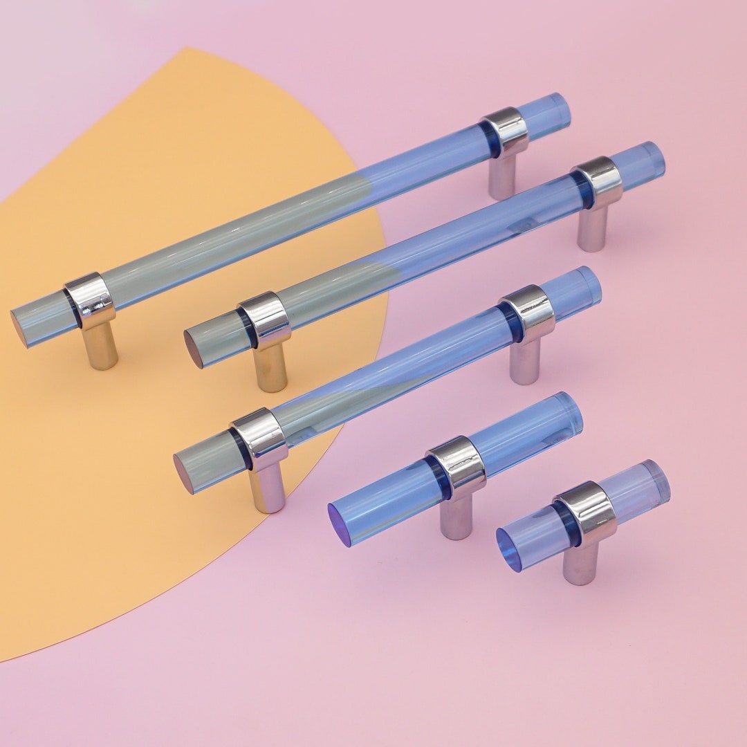 Blue Acrylic Drawer Pull Knob Customizable Drawer Pull Knobs Dresser Pulls Handles T Bar